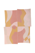 front side of abstract knit blanket with hand-stitched seam in pink, yellow and beige wool