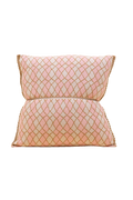 front side of pink bow-shaped knit pillowcase with romb pattern in viscose