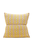 front side of yellow bow-shaped knit pillowcase with romb pattern in viscose