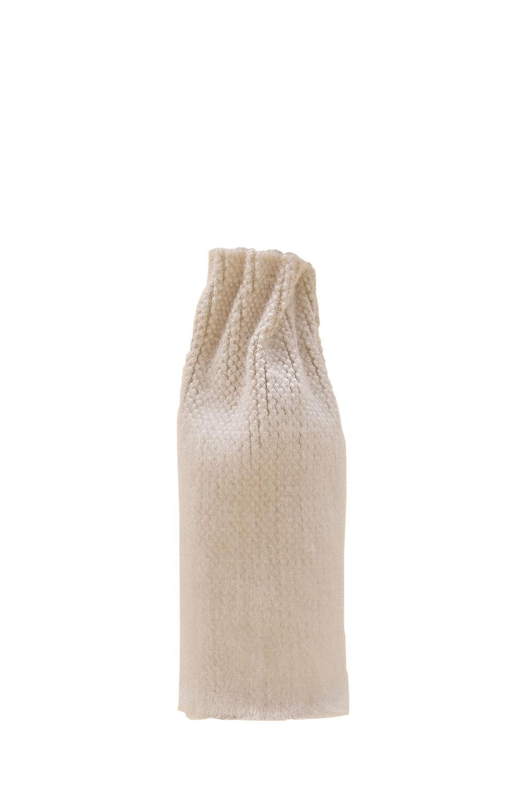 front view of off-white knit textile vase in brushed silk and organic cotton