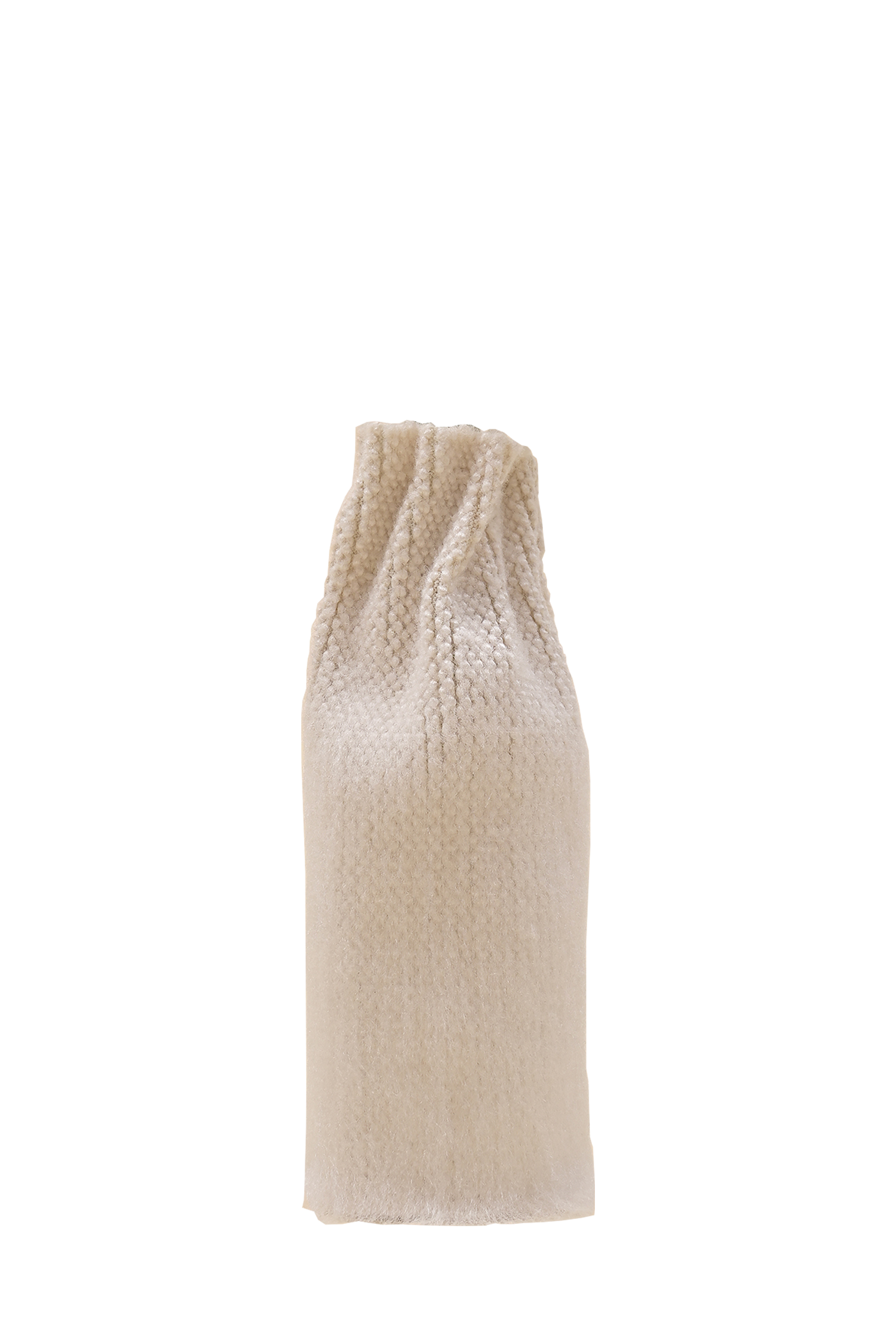 front view of off-white knit textile vase in brushed silk and organic cotton