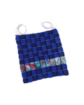[blue/navy][cover] front view of the blue and navy checkered knit seat cushion made from upcycled yarn