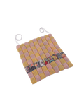 front view of yellow/pink knit checkered seat cushion with upcycled materials