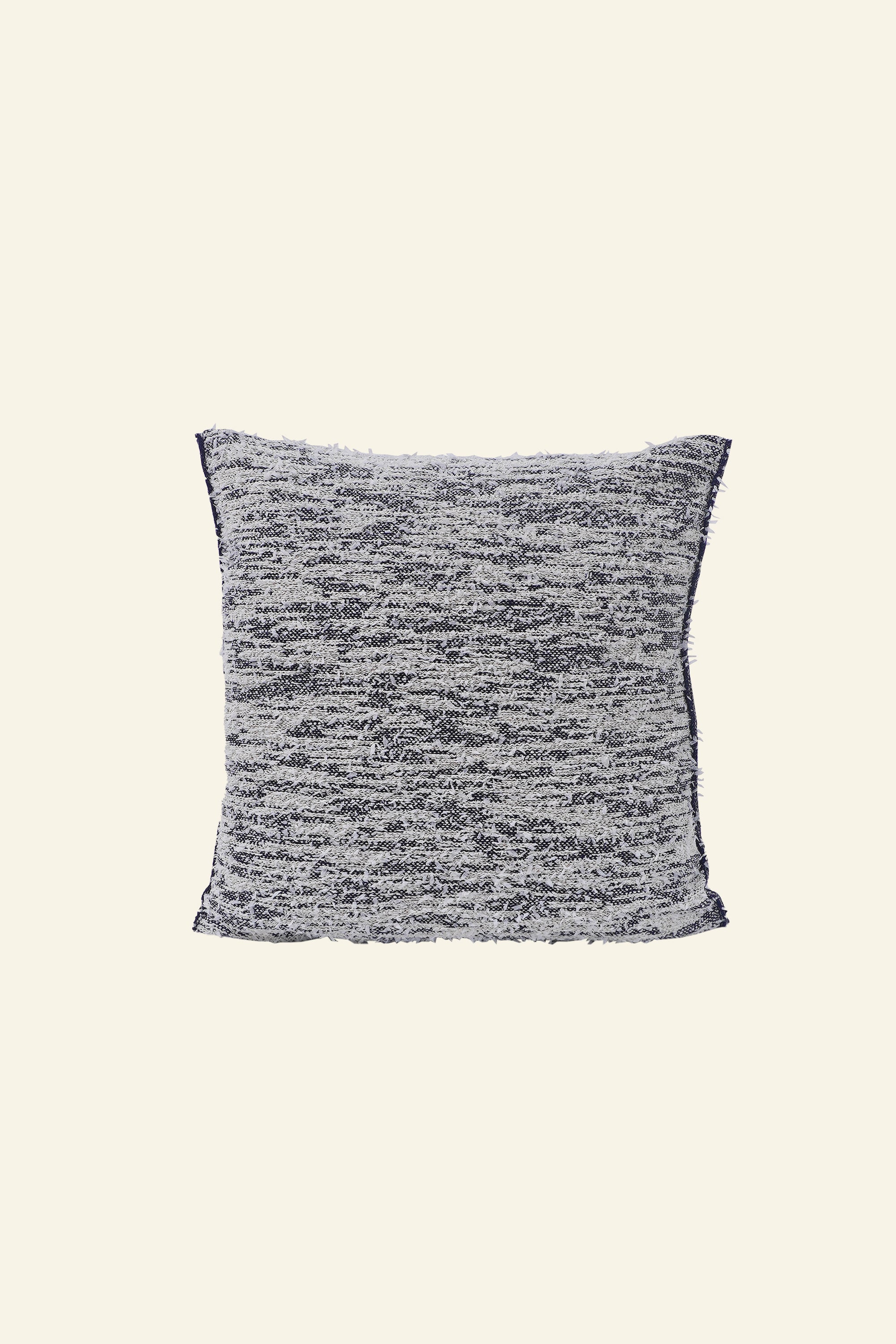 front side of navy fuzzy knit pillowcase in organic cotton and recycled polyamide on background