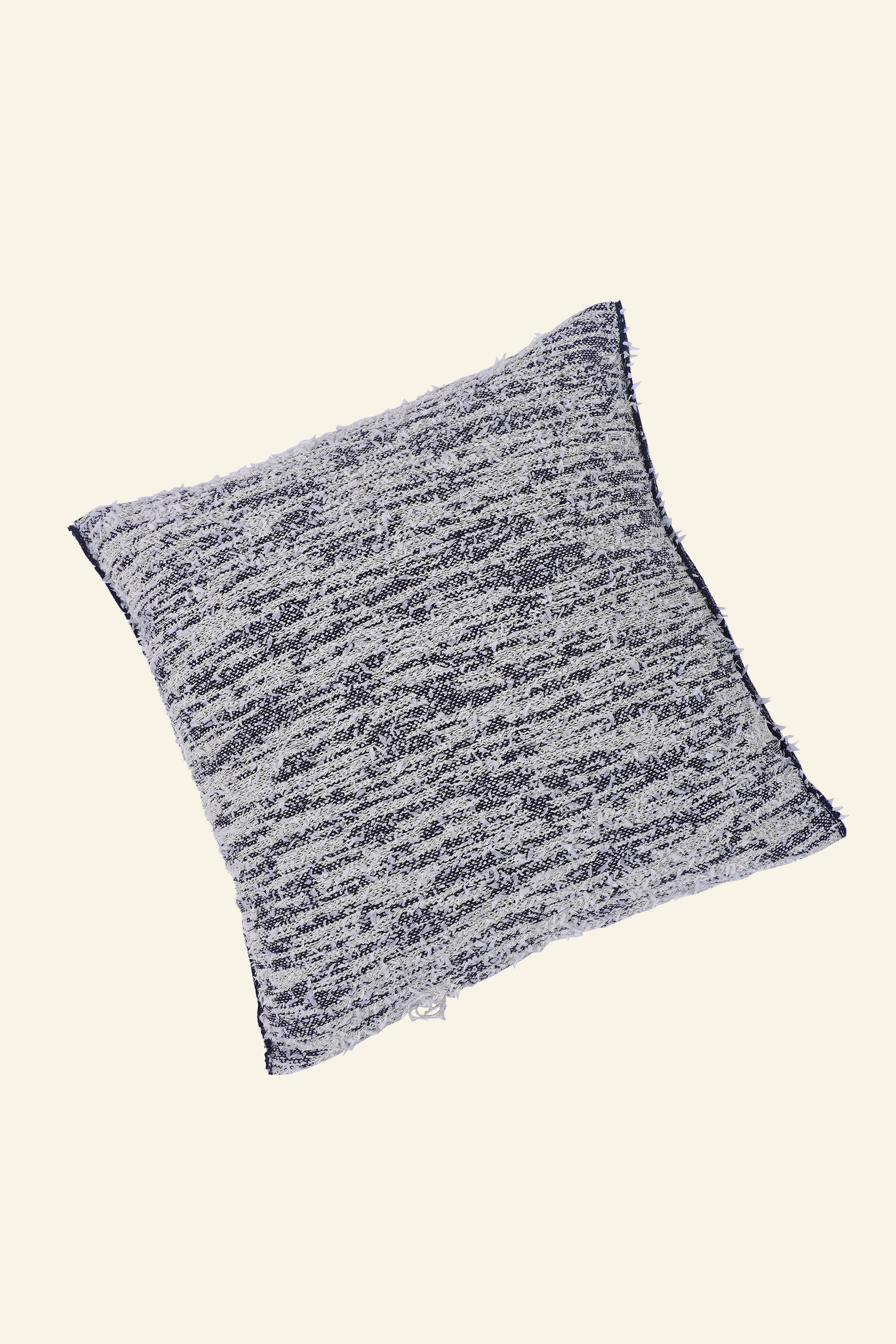 flat laid navy fuzzy knit pillowcase in organic cotton and recycled polyamide