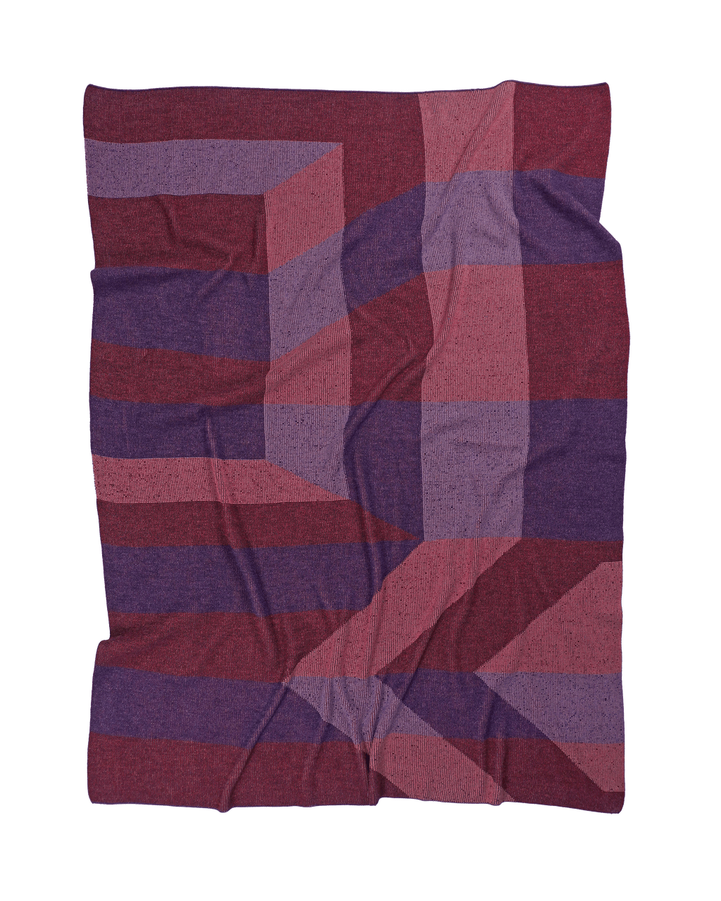 front side red/purple geometric ikat knit blanket in merino wool and organic cotton