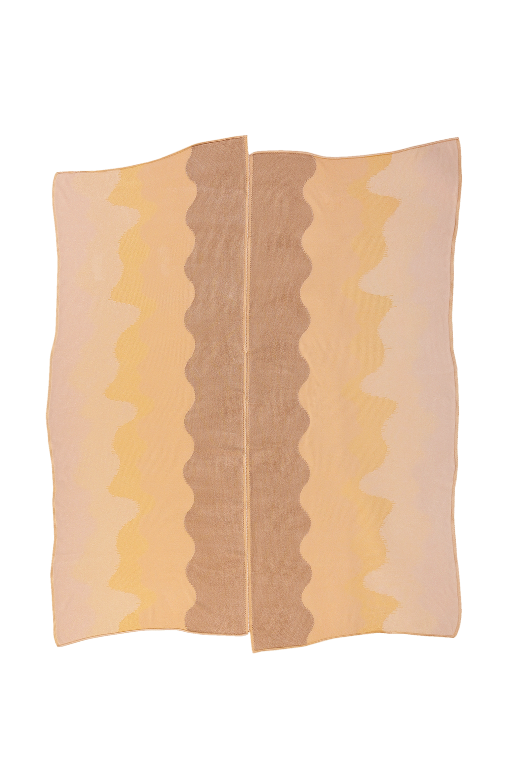 top view of organic cotton knit tablecloth with hand-stitched seam in yellow monochrome tones