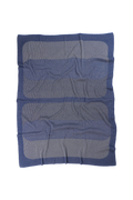 front side of grey/blue knit blanket with rectangles in merino wool and organic cotton