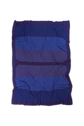 front side of purple/blue knit blanket with rectangles in merino wool and organic cotton