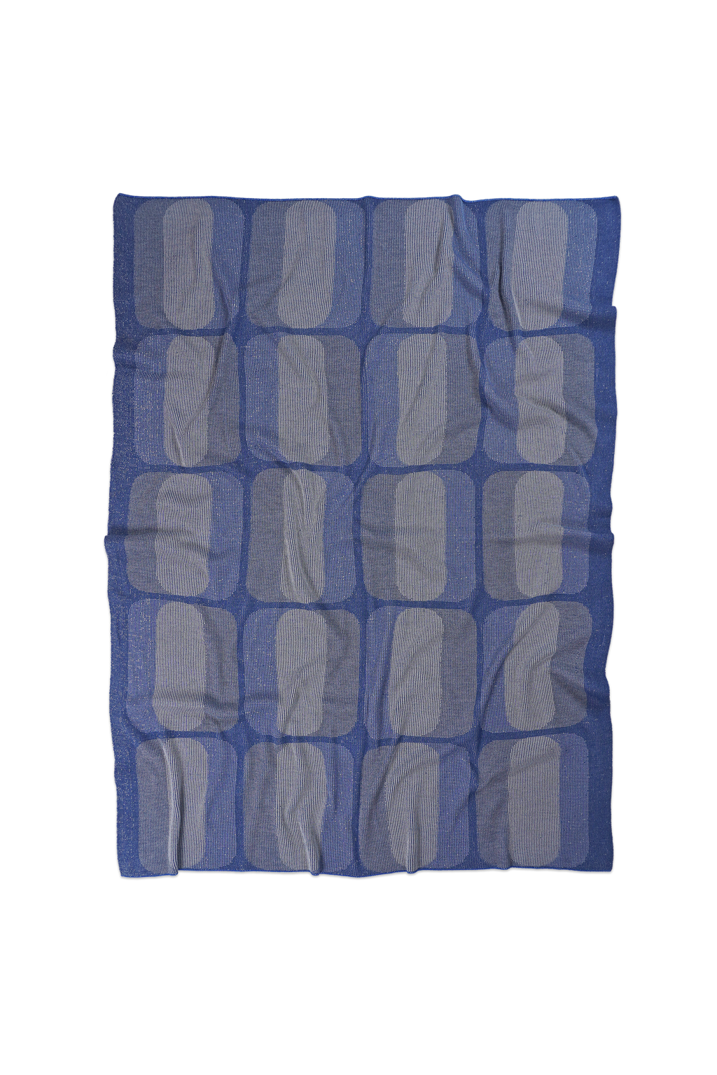 grey/blue geometric knit blanket in merino wool and organic cotton