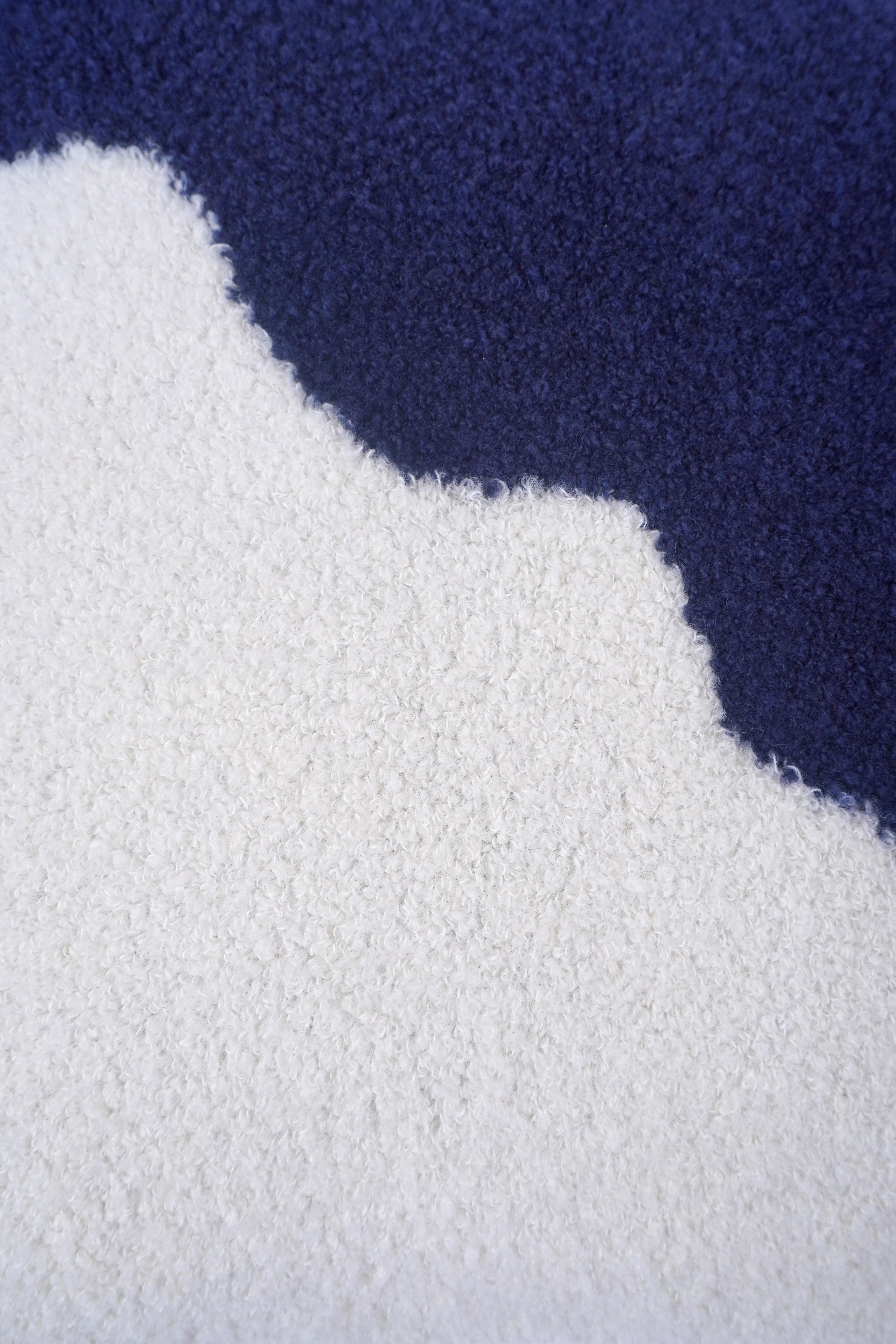 off-white/navy knit plush pillowcase in viscose and merino wool