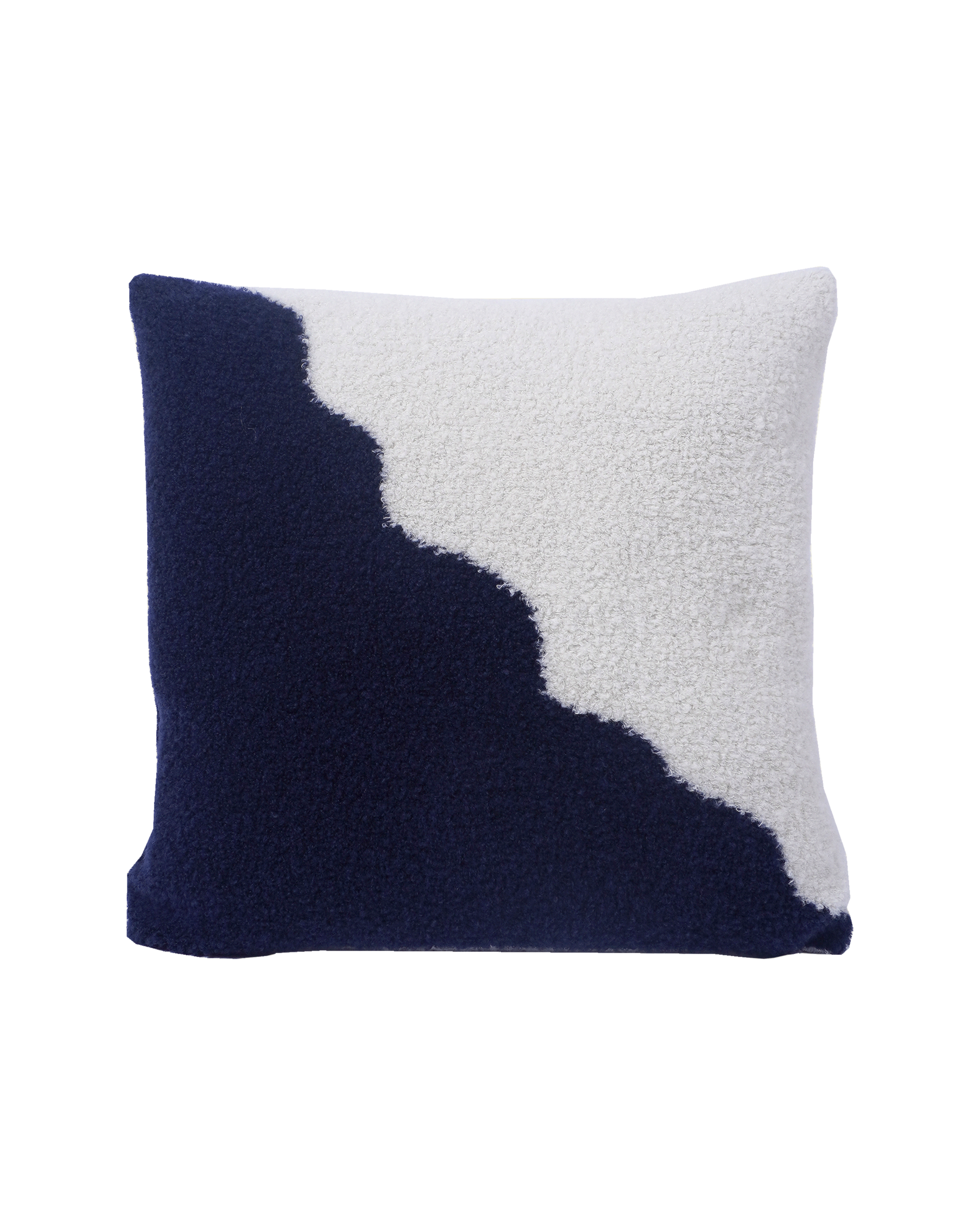 front side of off-white/navy knit plush pillowcase in viscose and merino wool
