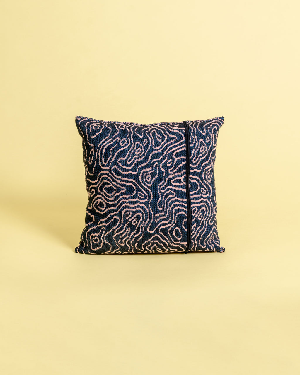 back side of navy/pink soft viscose knit pillowcase with organic curves pattern