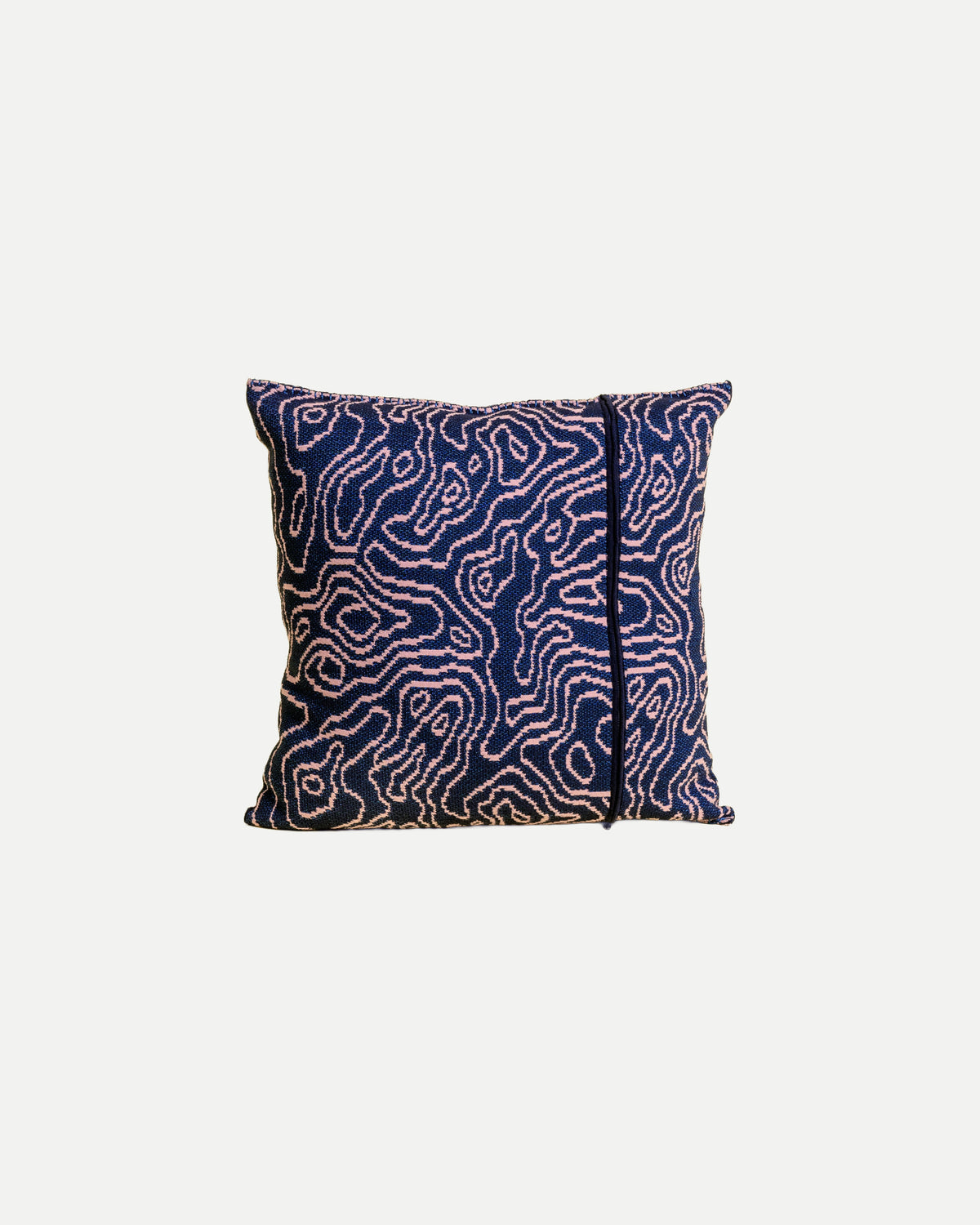[navy/pink] front view of the navy/pink soft viscose knit pillowcase with organic curves pattern