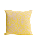front side of yellow/beige soft viscose knit pillowcase with organic curves pattern
