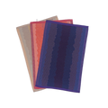 front view of purple, red and yellow knit organic cotton kitchen towel set with wavy pattern