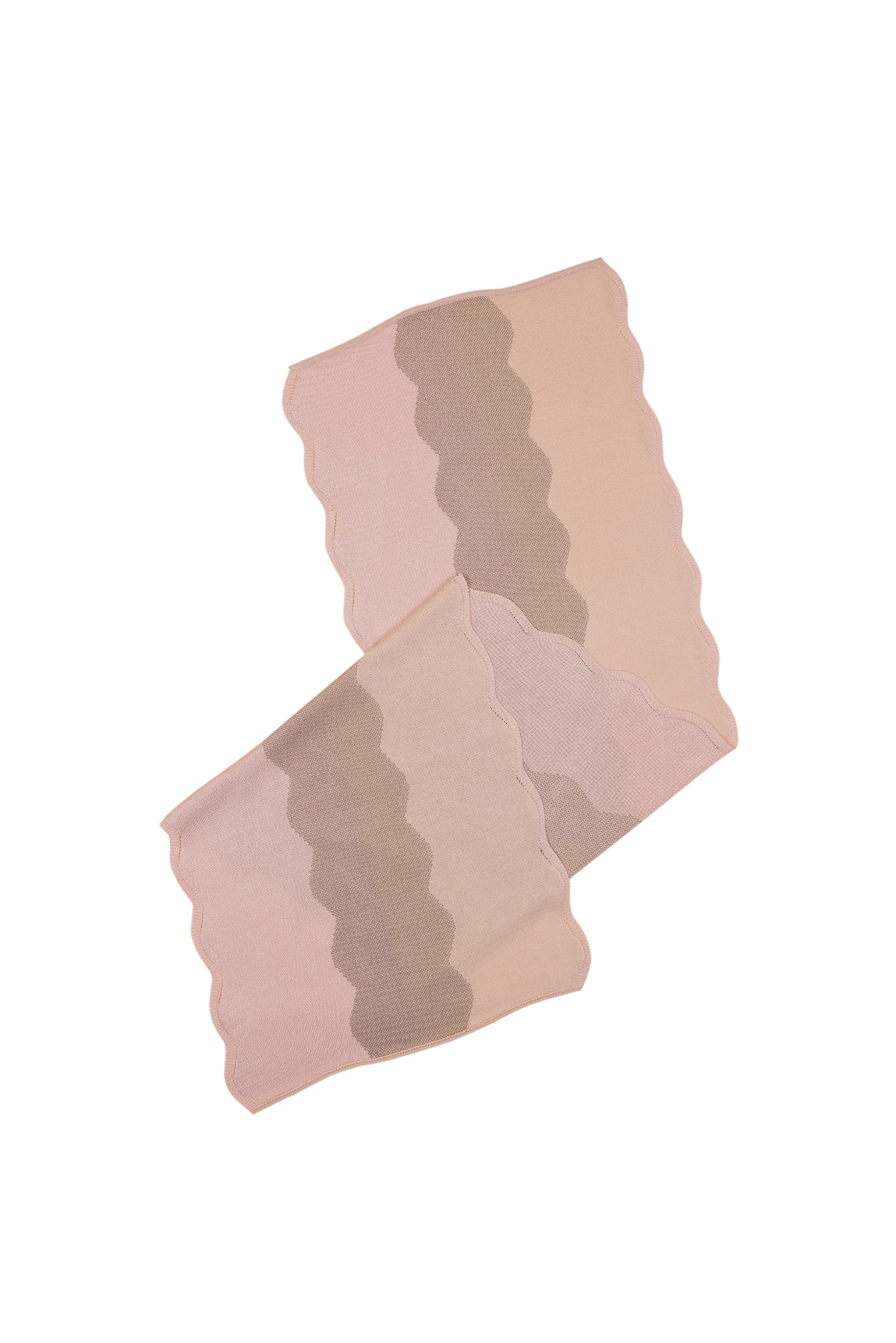 top view of folded wavy knit organic cotton table runner in pink  